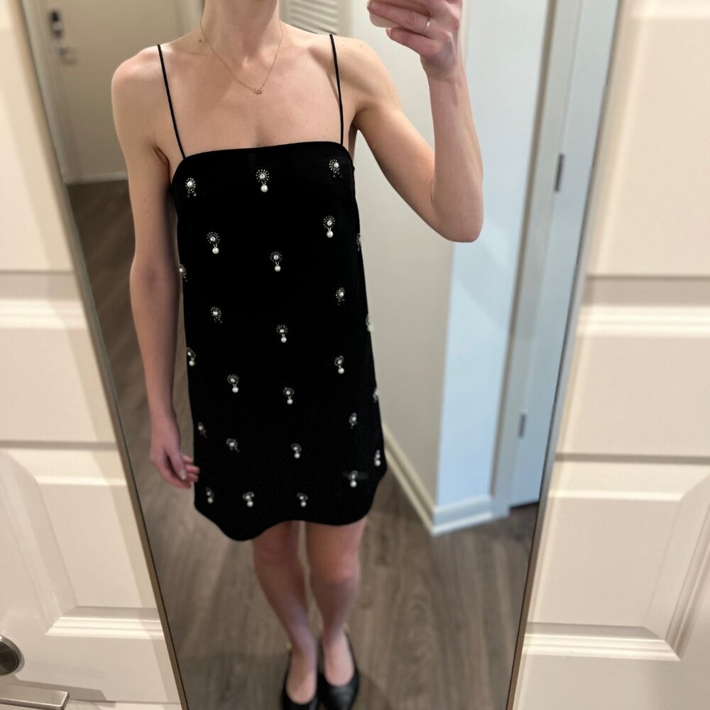 H&M Black Slip Dress with Faux Pearl Embellishments - Picture 2 of 9